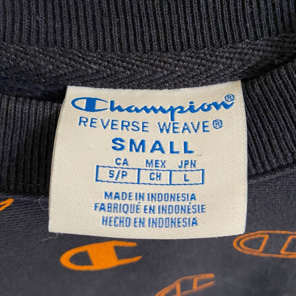 Men's Champion Reverse Weave All Over Print Navy Blue Orange Small Sweatshirt - Picture 3 of 4